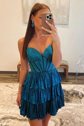 Gorgeous A-Line Sweetheart Lace Up Short Tiered Beaded Homecoming Dress